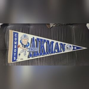 Vintage Troy Aikman Cowboys Blue and White Pennant